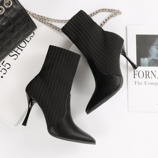 Cizme casual dama cu toc subtire tip soseta in patru culori