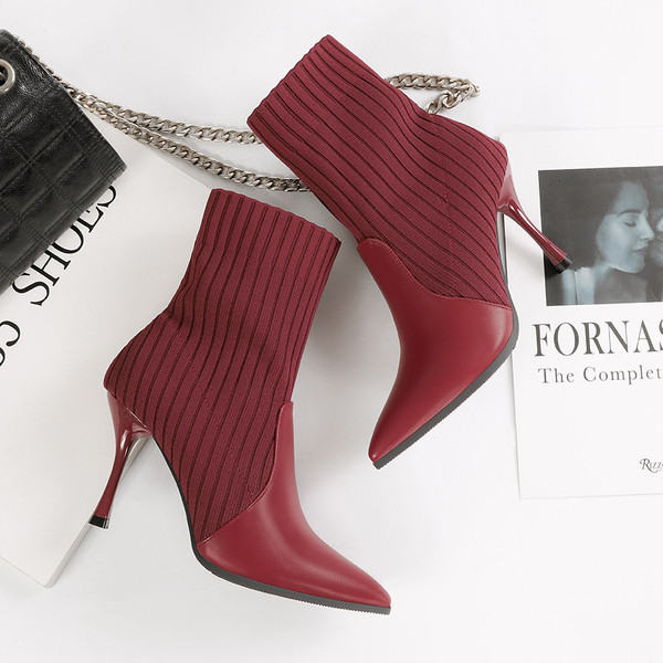 Cizme casual dama cu toc subtire tip soseta in patru culori