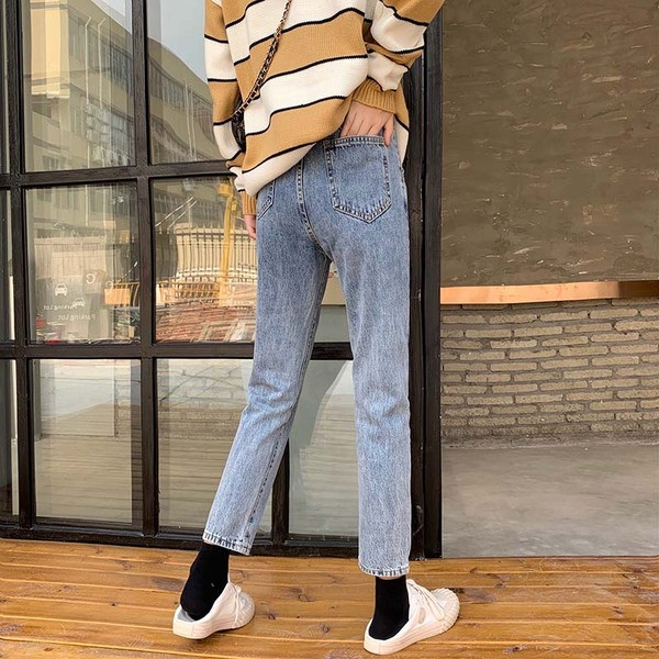 Blugi casual de dama model drept in culoarea albastra