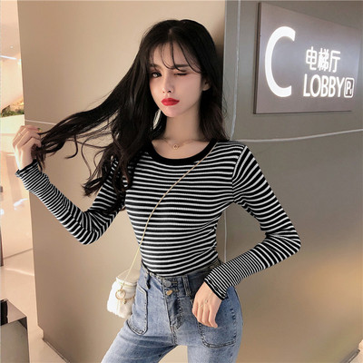 Νέο μοντέλο καθημερινή γυναικεία ριγέ μπλούζα σε μαύρο και καφέ χρώμα