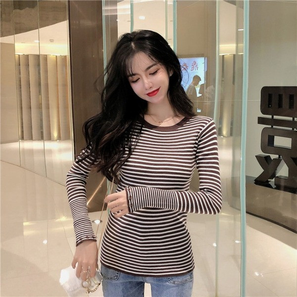 Νέο μοντέλο καθημερινή γυναικεία ριγέ μπλούζα σε μαύρο και καφέ χρώμα