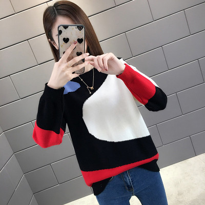 Μοντέρνο γυναικείο πουλόβερ μακρύ μοντέλο με στρογγυλη λαιμόκοψη