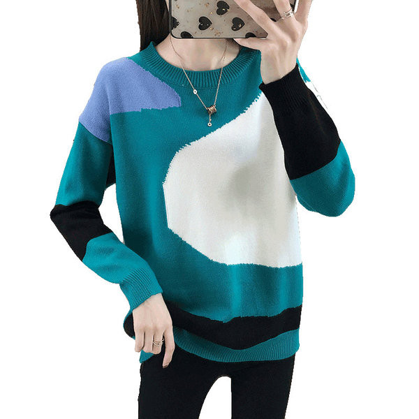 Μοντέρνο γυναικείο πουλόβερ μακρύ μοντέλο με στρογγυλη λαιμόκοψη