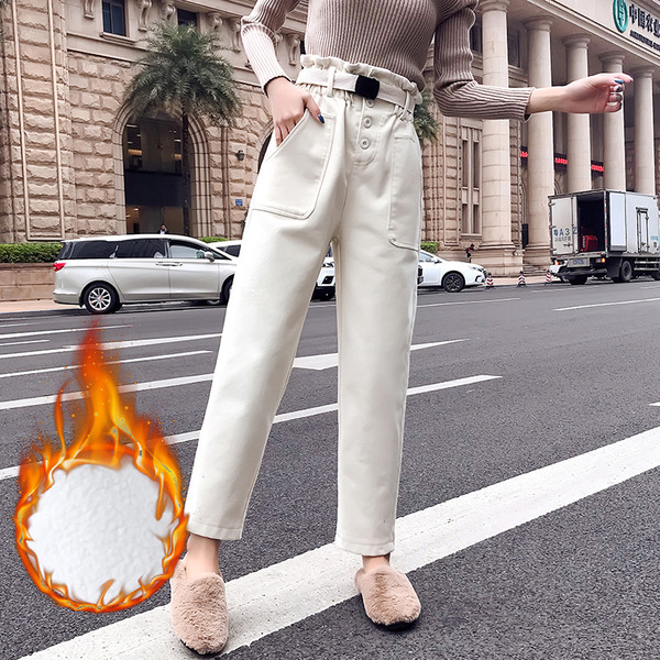 Pantaloni moderni de dama cu talie inalta si curea in alb, maro si negru