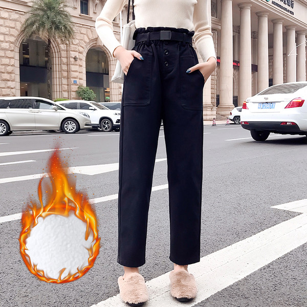 Pantaloni moderni de dama cu talie inalta si curea in alb, maro si negru