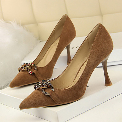 Pantofi moderni de dama cu toc inalt cu element metalic si pietre in mai multe culori