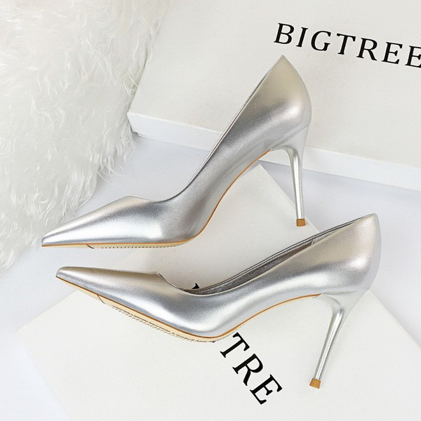 Pantofi eleganti de dama cu toc inalt din piele ecologica in mai multe culori