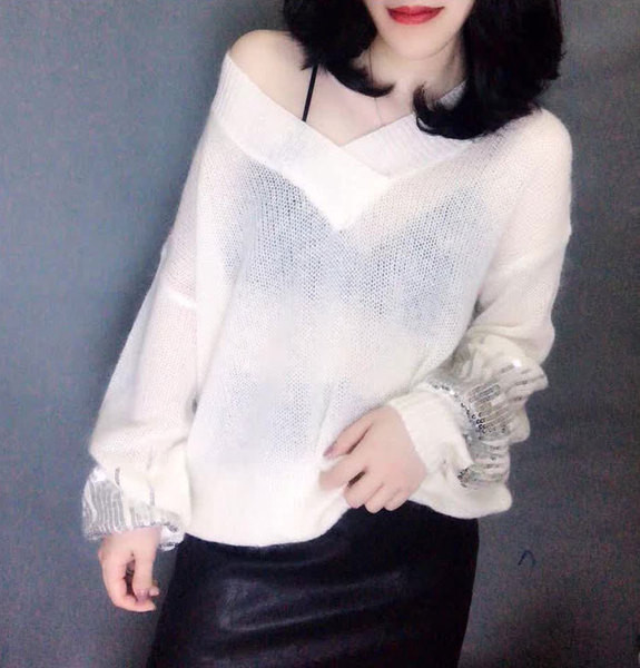 Pulover de dama modern cu decolteu spitz in mai multe culori