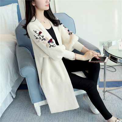 Cardigan de dama modern model lung cu broderie in mai multe culori