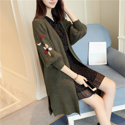 Cardigan de dama modern model lung cu broderie in mai multe culori