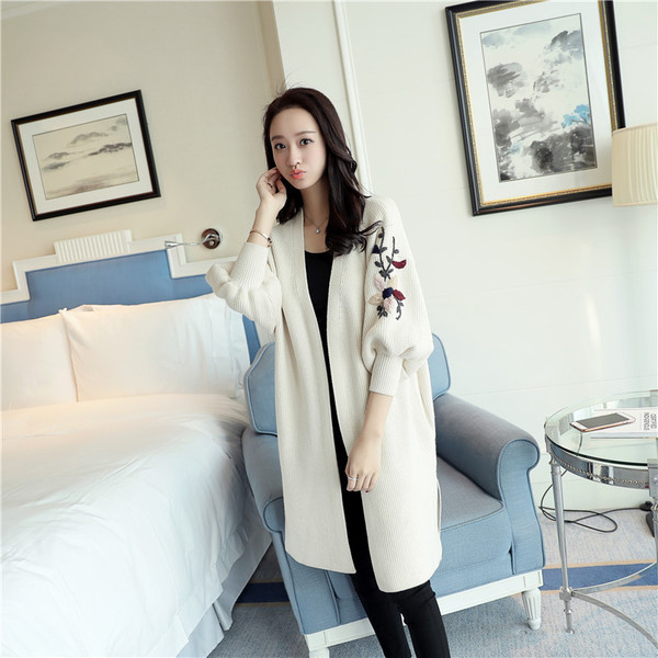 Cardigan de dama modern model lung cu broderie in mai multe culori