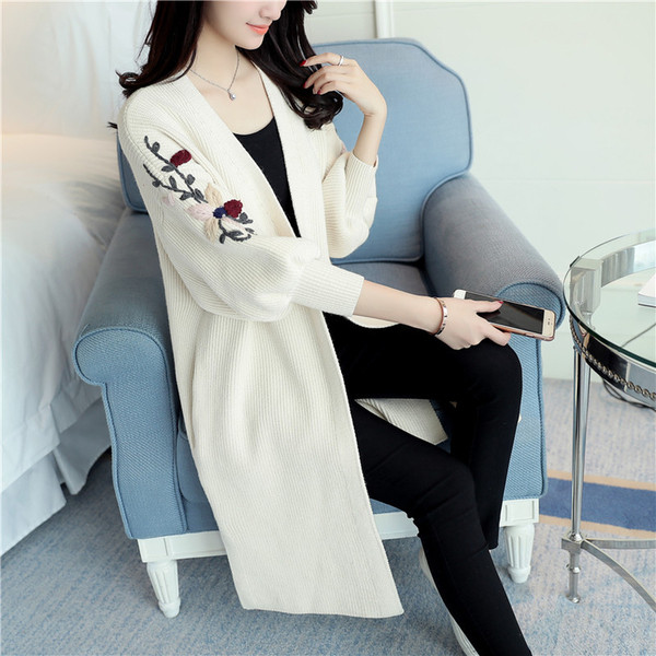 Cardigan de dama modern model lung cu broderie in mai multe culori