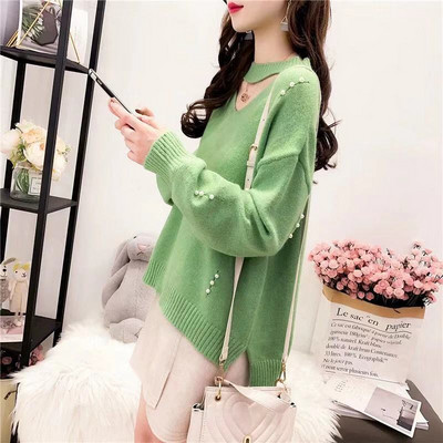 Modern női gyöngyös pulóver - széles modell több színben