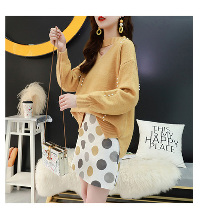 Modern női gyöngyös pulóver - széles modell több színben