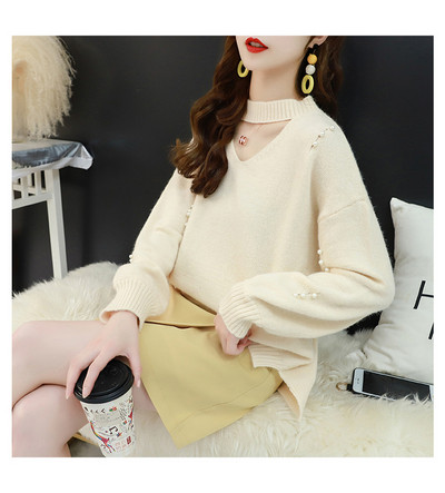 Modern női gyöngyös pulóver - széles modell több színben