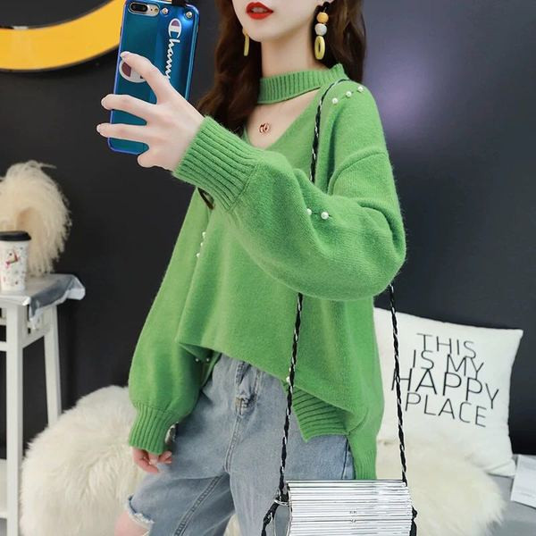 Pulover de dama modern cu perle - model larg in mai multe culori