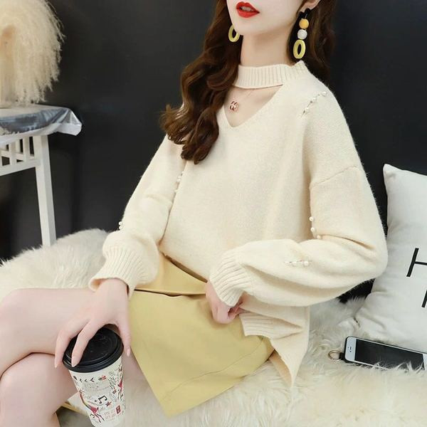 Pulover de dama modern cu perle - model larg in mai multe culori