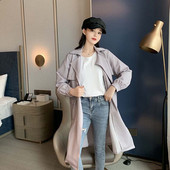 Дълго тънко палто с копчета в сив цвят