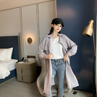 Дълго тънко палто с копчета в сив цвят