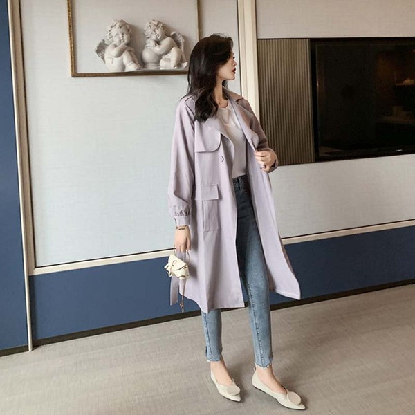 Дълго тънко палто с копчета в сив цвят