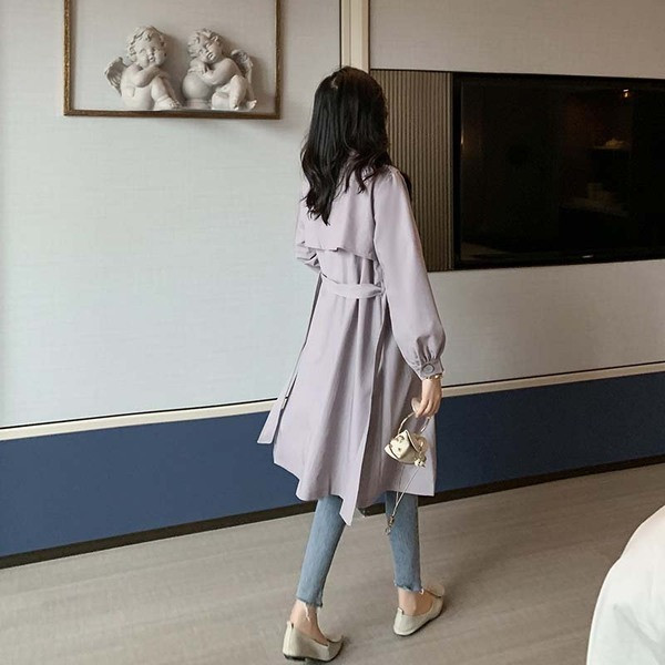 Дълго тънко палто с копчета в сив цвят