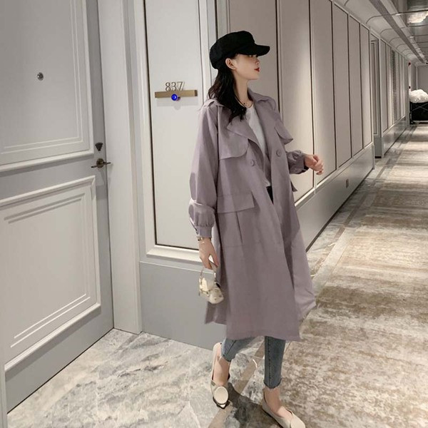 Дълго тънко палто с копчета в сив цвят