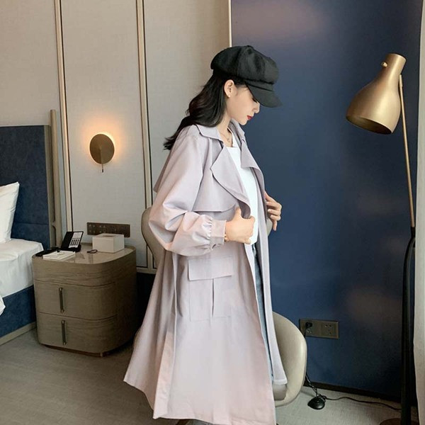 Дълго тънко палто с копчета в сив цвят