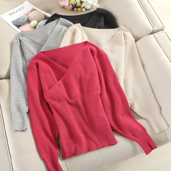 Pulover casual dama cu decolteu spitz in patru culori