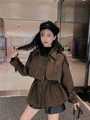 Palton scurt de dama de primavara-toamna cu curea in doua culori