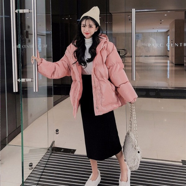 Geaca de iarna de dama roz cu gluga si buzunare