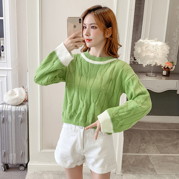 Νέο μοντέλο γυναικείο πουλόβερ O-Neck σε κόκκινο, πράσινο και λευκό χρώμα