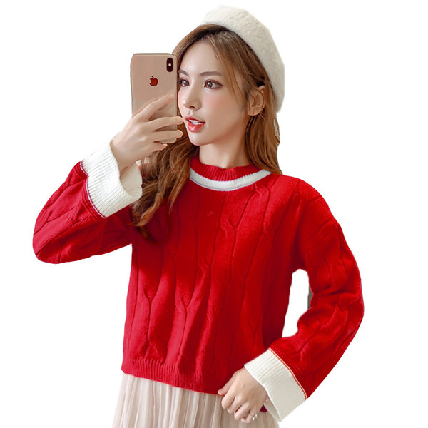 Νέο μοντέλο γυναικείο πουλόβερ O-Neck σε κόκκινο, πράσινο και λευκό χρώμα