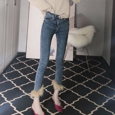 Női testre szabott farmer kék színben, pehelyes