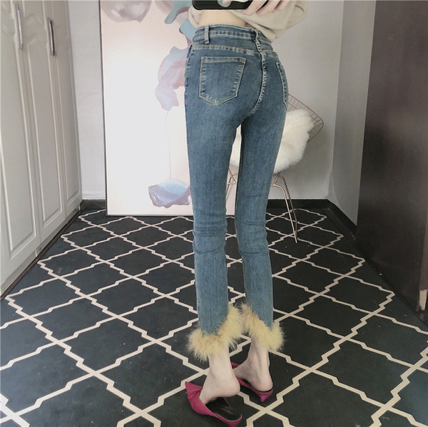 Női testre szabott farmer kék színben, pehelyes