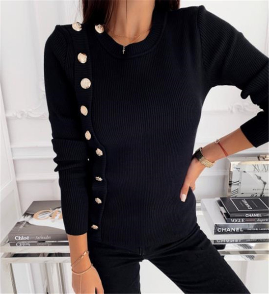 Bluză de damă modernă cu decolteu oval și nasturi în trei culori