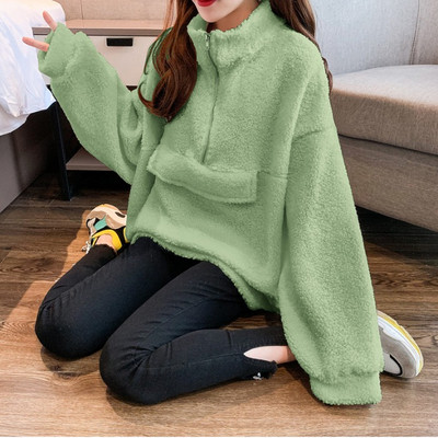 Új modell modern női blúz zsebbel és cipzárral fehér, zöld és narancs színben