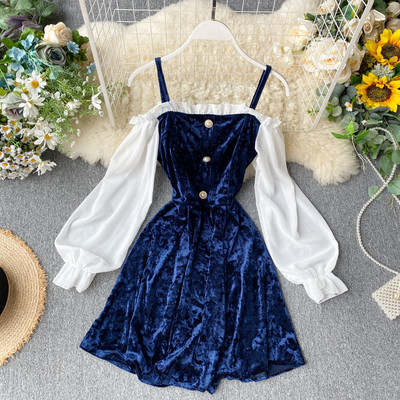 Rochie de dama moderna din catifea cu nasturi in trei culori