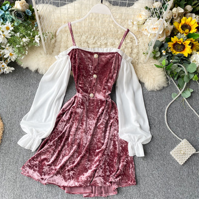 Rochie de dama moderna din catifea cu nasturi in trei culori