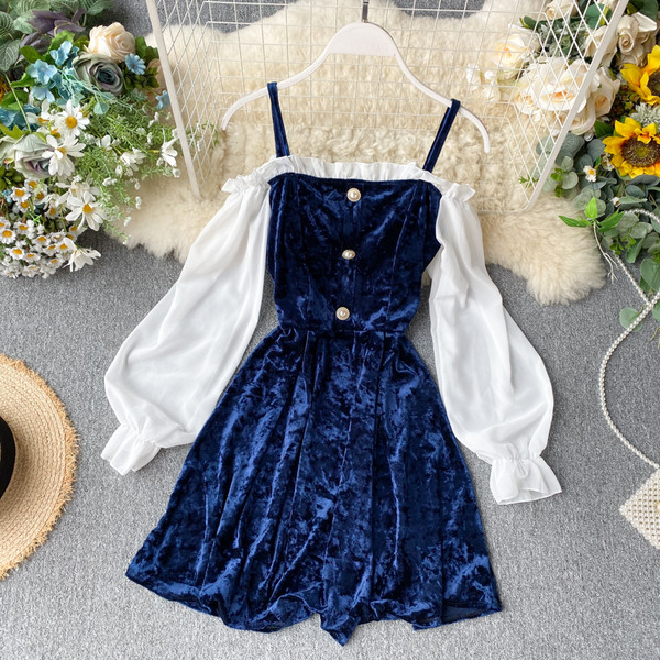 Rochie de dama moderna din catifea cu nasturi in trei culori