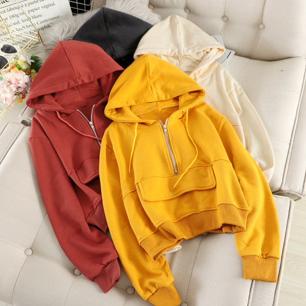 Hanorac de dama cu gluga si fermoar in mai multe culori