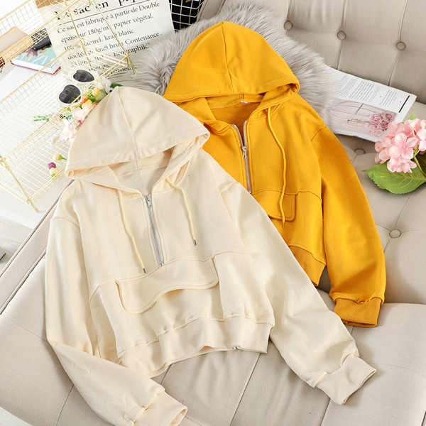 Hanorac de dama cu gluga si fermoar in mai multe culori