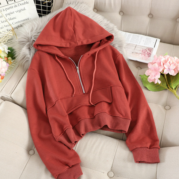 Hanorac de dama cu gluga si fermoar in mai multe culori