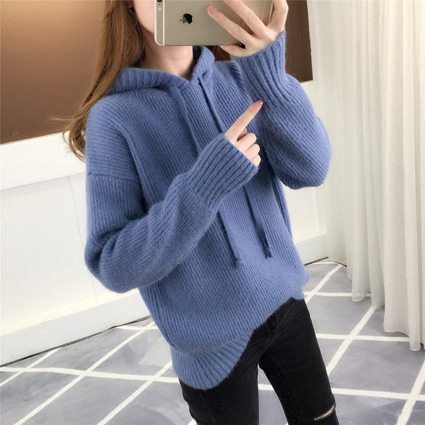 Pulover de iarnă de damă cu glugă în trei culori