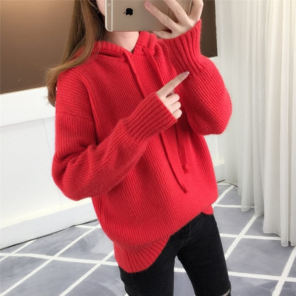 Pulover de iarnă de damă cu glugă în trei culori