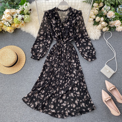 Rochie moderna de dama cu model floral si panglica in patru culori