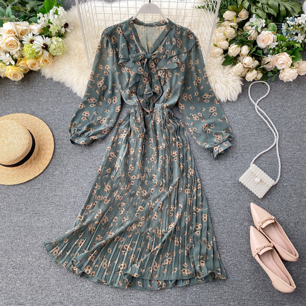 Rochie moderna de dama cu model floral si panglica in patru culori