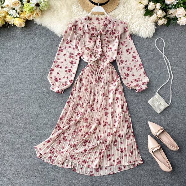 Rochie moderna de dama cu model floral si panglica in patru culori