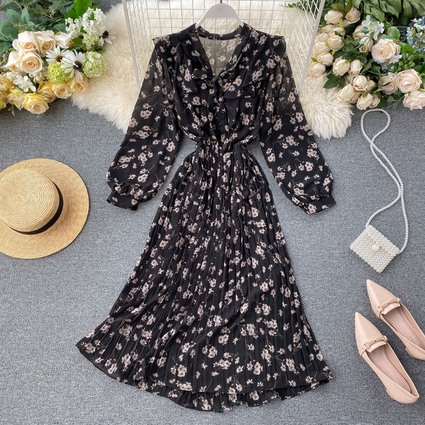 Rochie moderna de dama cu model floral si panglica in patru culori