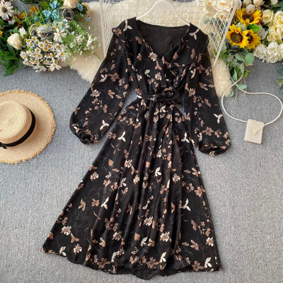 Γυναικείο φόρεμα με λαιμόκοψη και floral μοτίβο σε διάφορα χρώματα