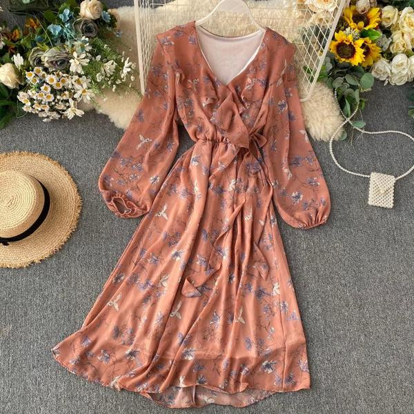 Γυναικείο φόρεμα με λαιμόκοψη και floral μοτίβο σε διάφορα χρώματα